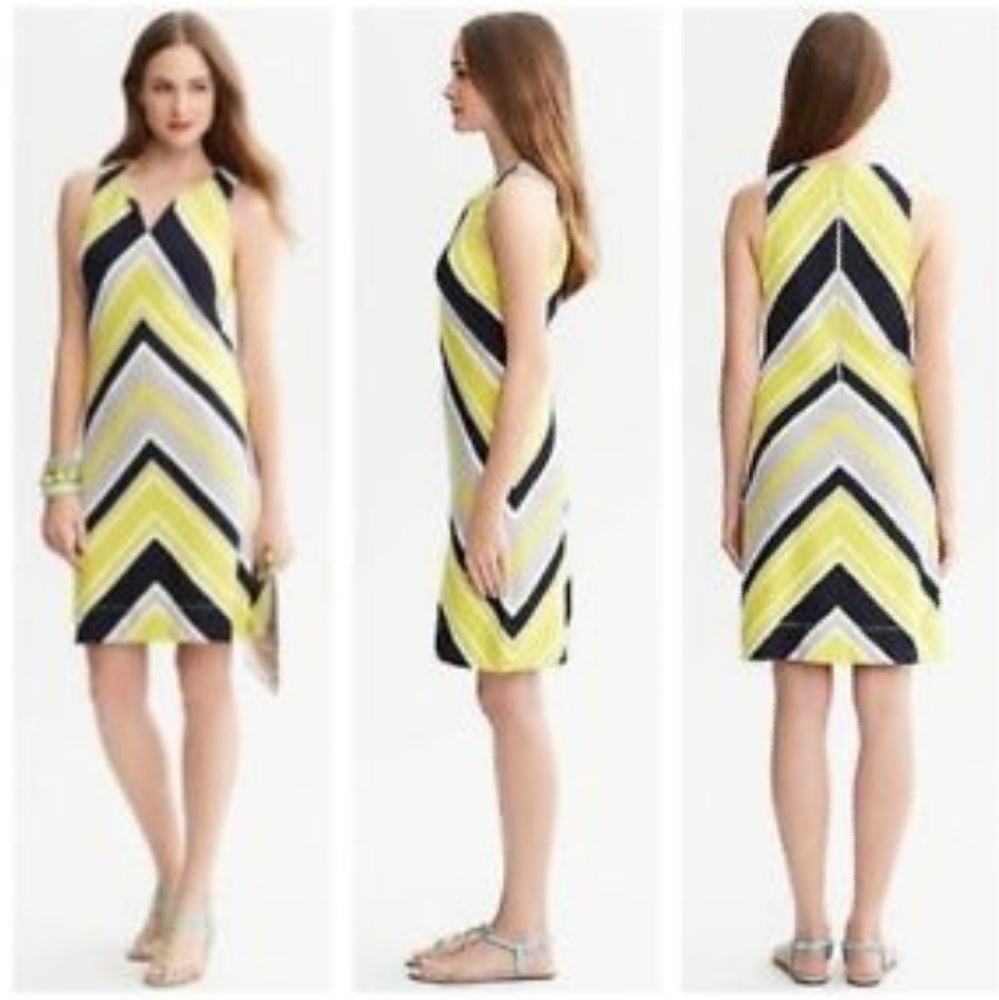 Banana Republic‎ Milly Collection Chartreuse and Navy Blue Chevron Dress